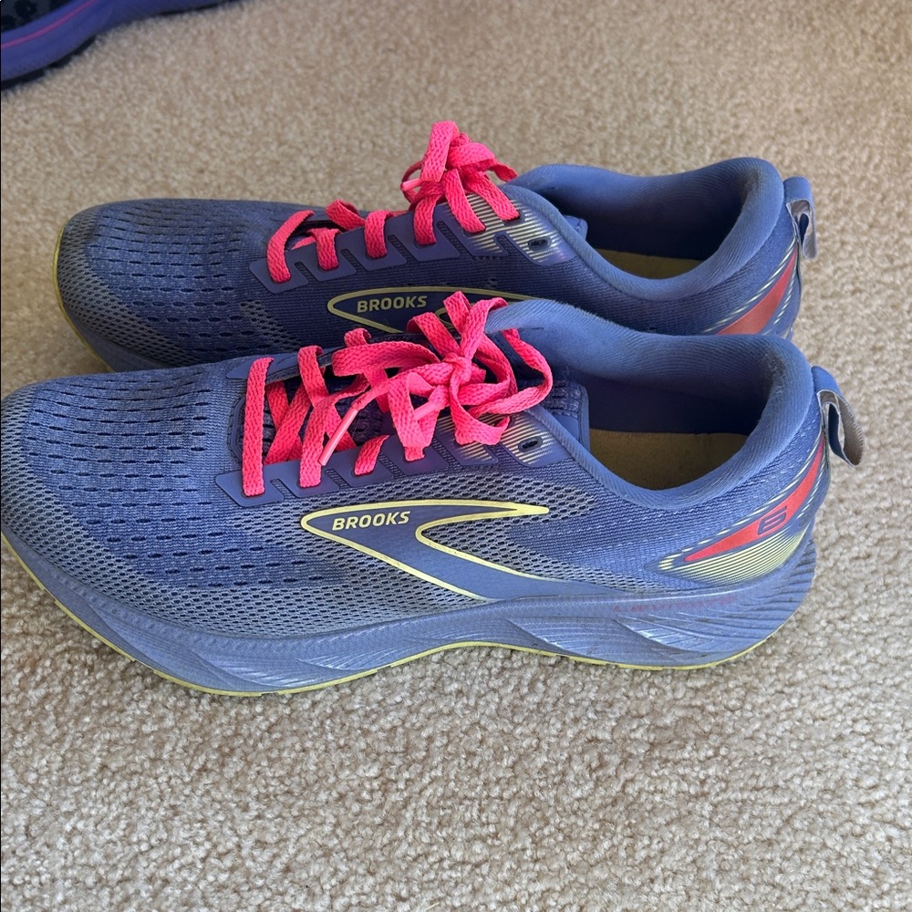 Brooks Navy Sneakers with Neon Pink Accents